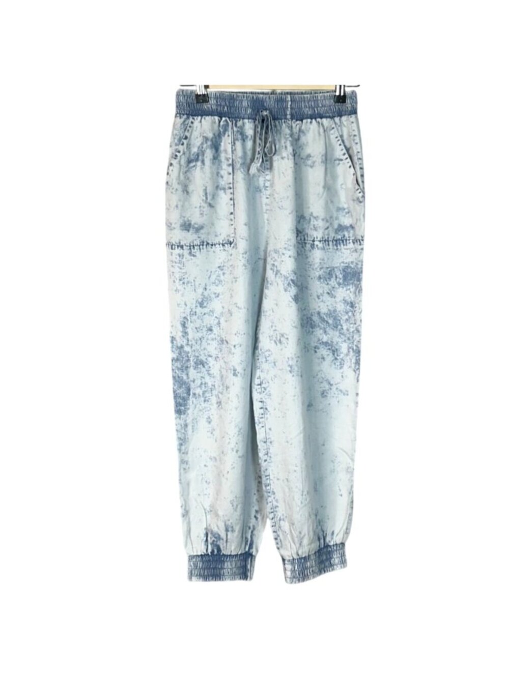Hem & Thread Blue Acid Wash Tie Dye Denim Stretch Jogger Pants Size Small NWT